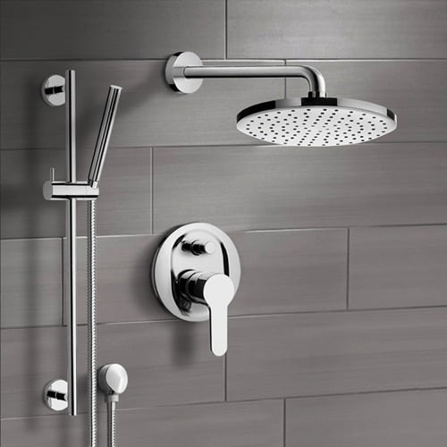 Chrome Shower System with 8 Inch Rain Shower Head and Hand Shower Remer SFR21